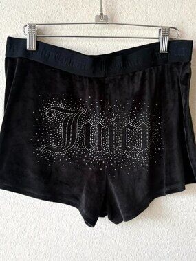 Juicy Couture black velour rhinestone pajamas shorts Women's Large
